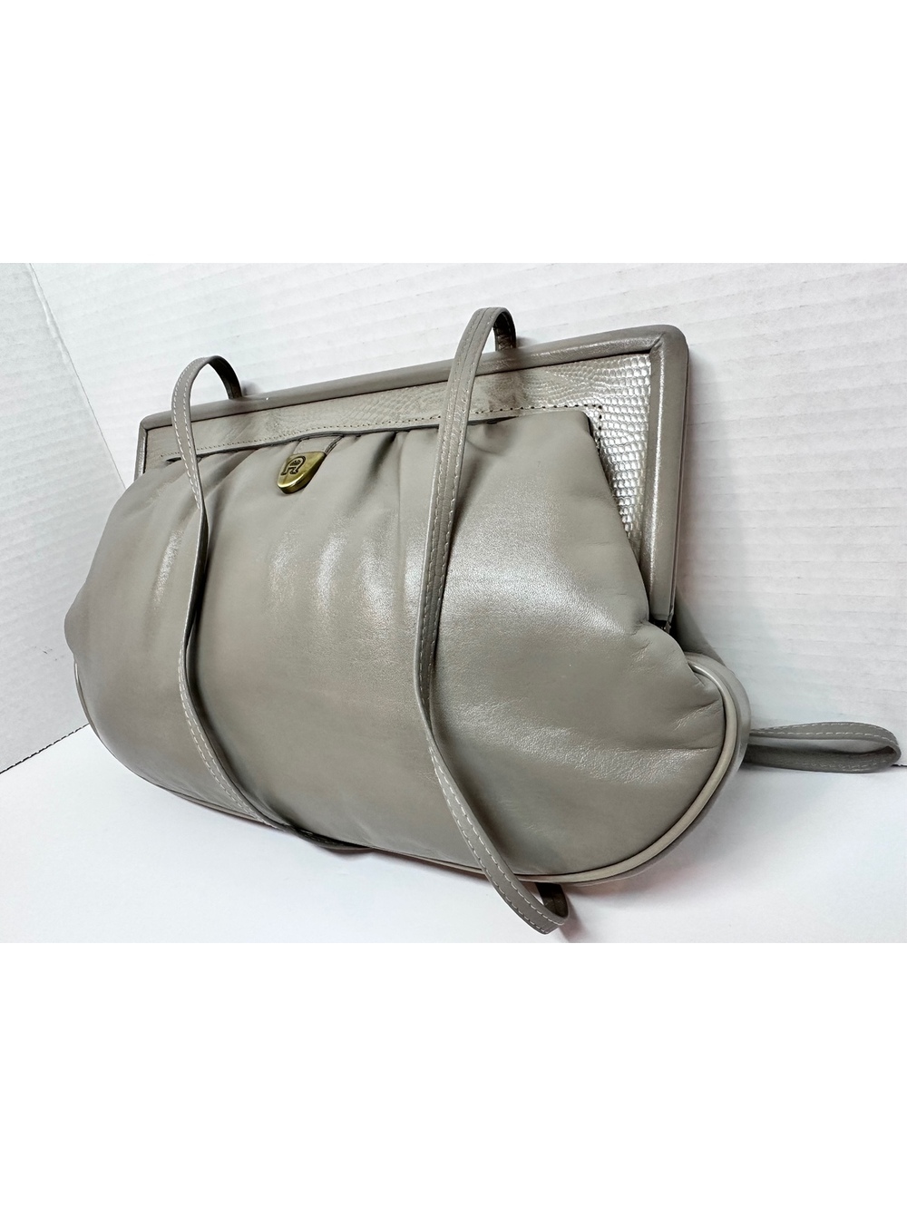 Vintage Etienne Aigner Gray Genuine Leather Convertible Clutch /Shoulder Bag